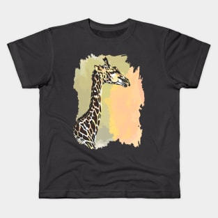 Giraffe Line & Wash Watercolor Painting for Giraffe Fans Kids T-Shirt